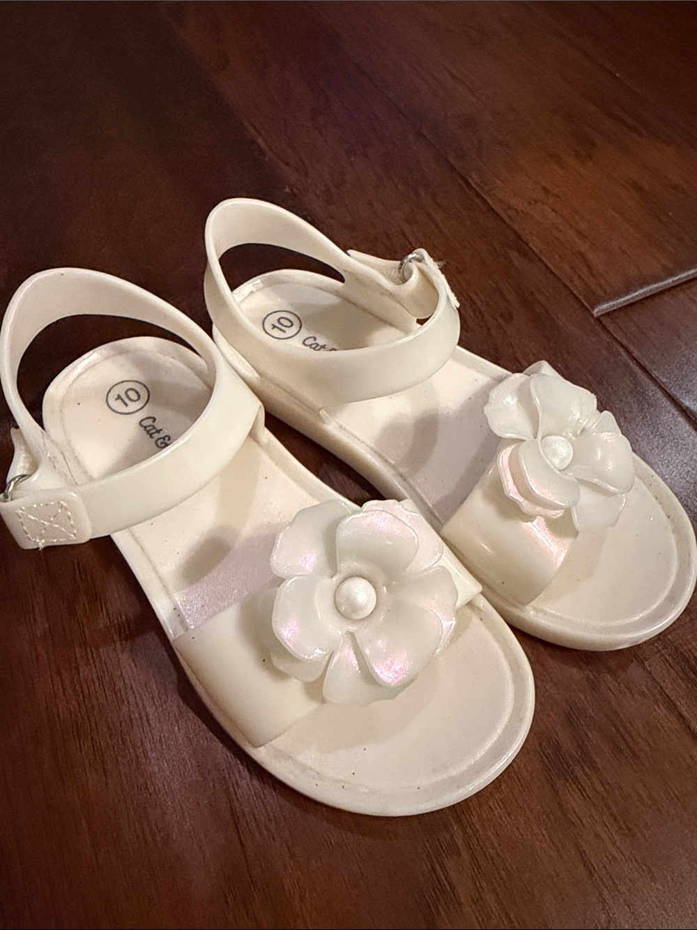 Cat & Jack Iridescent Cream Flower Jelly Sandals